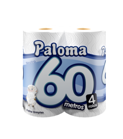PAPEL HIGIÊNICO PALOMA FOLHA SIMPLES NEUTRO 4 ROLOS DE 60 METROS, FR  C/16