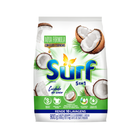 DETERGENTE EM PÓ SURF CUIDADO DO COCO 800G, FR  C/16
