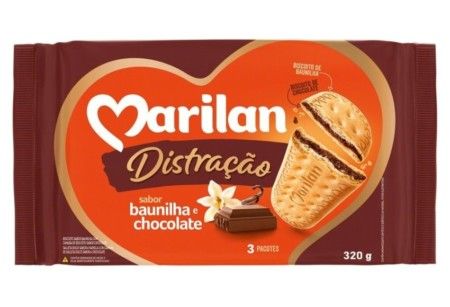 BISCOITO BAUNILHA E CHOCOLATE MARILAN DISTRAÇÃO 320GR, KIT 3 UN
