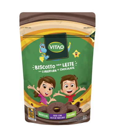 BISCOITO VITAO LEITE COBERTURA DE CHOCOLATE KIDS 80G, KIT 2 UN