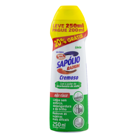 SAPÓLIO RADIUM LIMÃO LÍQUIDO PAGUE 200ML LEVE 250ML, CX  C/12