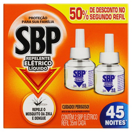 INSETICIDA SBP 45 NOITES REFIL 25% GRÁTIS C/2