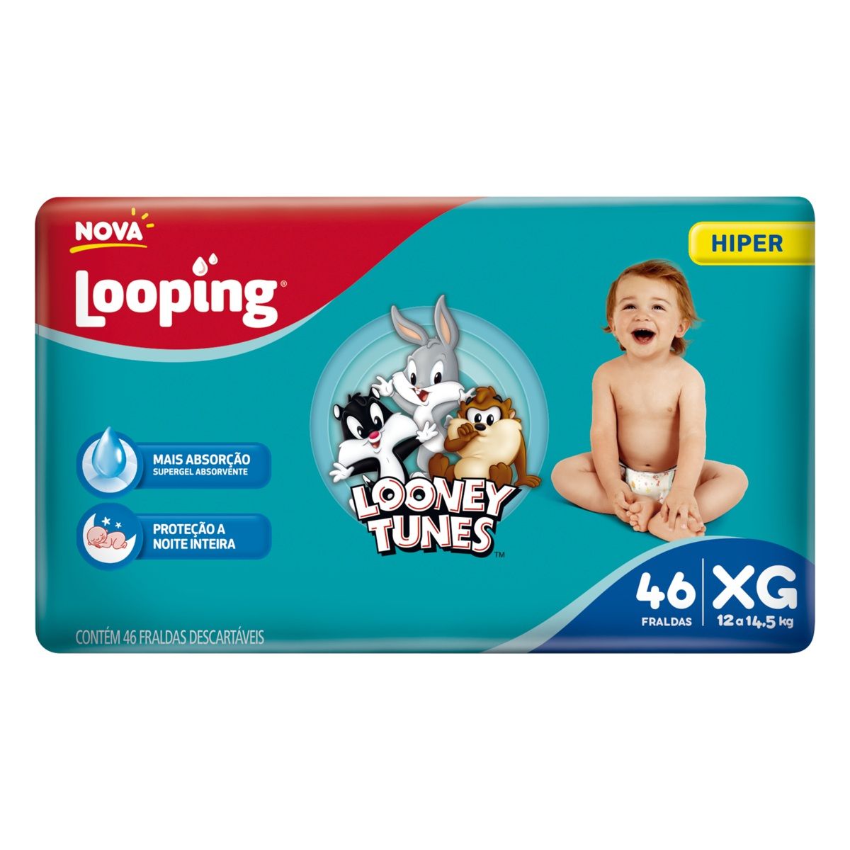FRALDA DESCARTÁVEL INFANTIL LOOPING XG HIPERPACOTE 46 UNIDADES - Tozzo ...