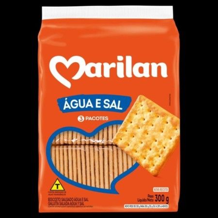 BISCOITO ÁGUA E SAL MARILAN 300GR, KIT 3 UN