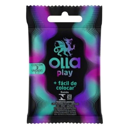 PRESERVATIVO MASCULINO LUBRIFICADO PLAY OLLA COM 3 UNIDADES