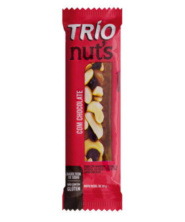 BARRA CEREAL TRÍO NUTS TRADICIONAL COM CHOCOLATE 30GR, KIT 12 UN