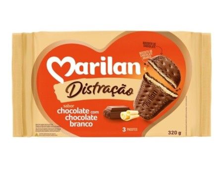 BISCOITO CHOCOLATE COM CHOCOLATE BRANCO MARILAN DISTRAÇÃO 320GR, KIT 3 UN