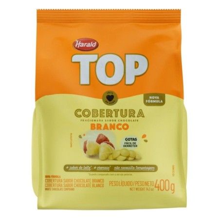 COBERTURA GOTAS TOP HARALD CHOCOLATE BRANCO PACOTE 400GR
