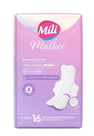 ABSORVENTE MILI MULHER NOTURNO DISCRETO C/16, KIT 3 PT