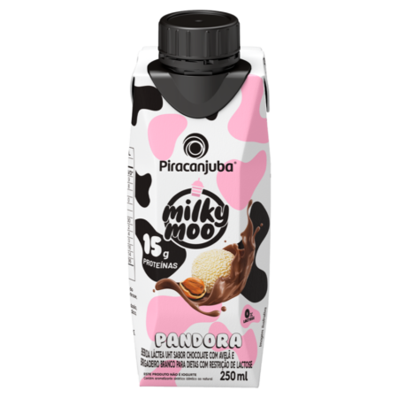 BEBIDA LÁCTEA MILKY MOO PANDORA ZERO LACTOSE 15G PROTEÍNA 200ML, CX  C/12
