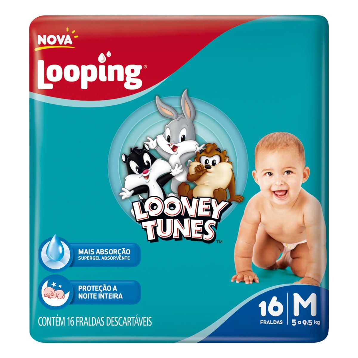 FRALDA DESCARTÁVEL INFANTIL LOOPING M PACOTE 16 UNIDADES - Tozzo ...