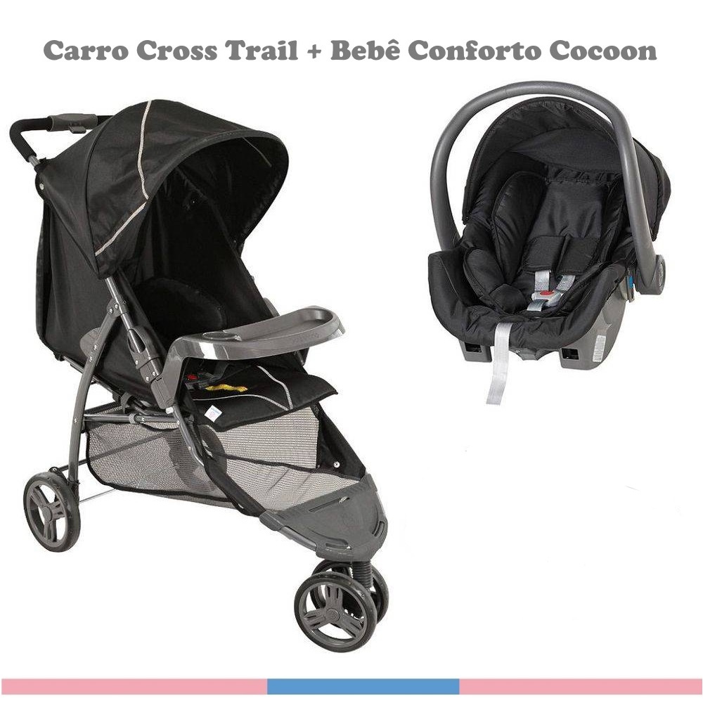 Carrinho De Bebe Passeio Galzerano Cross Trail 1450pt Bebe Conforto Cocoon 8181blg Preto