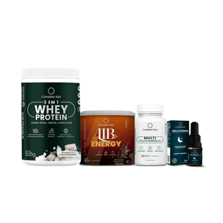 Kit 1 Multi + 1 Whey Isolado Baunilha com Chocolate +   1 Lib Energy + 1 Melatonina Complete Bari