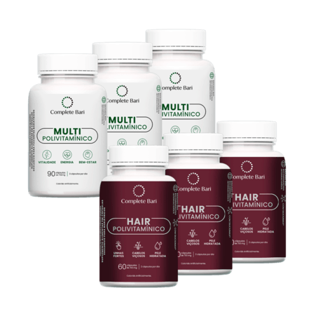 Kit 3 Multi + 3 Polivitaminico Cabelos e Unhas Complete Bari - Vitamina para 3 Meses