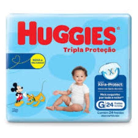 FRALDAS HUGGIES DISNEY TRIPLA PROTEÇÃO TAMANHO G COM 24 FRALDAS 9 A 12,5 KG