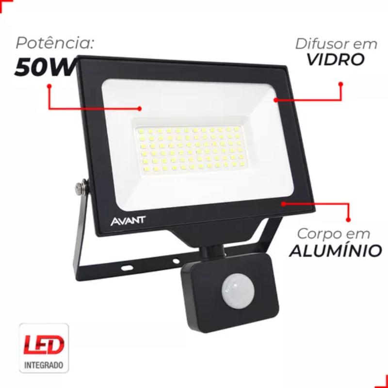 REFLETOR LED AVANT 50W C/SENSOR PRESENÇA 6500K BIV.