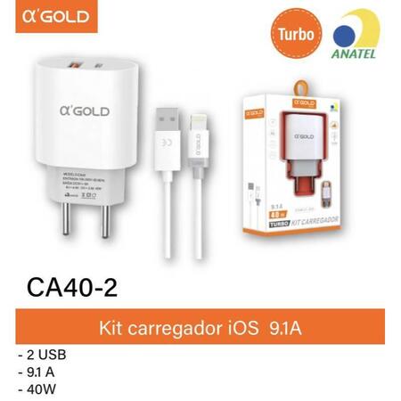 CARREGADOR IOS IPHONE IPAD TURBO 2USB 9.1A 40W AGOLD CA40-2 IOS