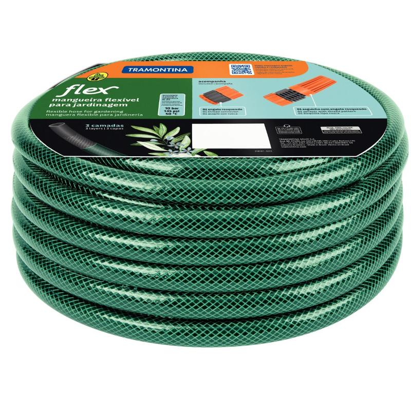 Mangueira Flex Tramontina Verde em PVC 3 Camadas 25 m com Engate Rosqueado e Esguicho