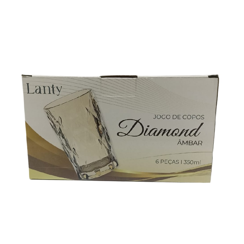 Jogo de Copos de Vidro Diamond Âmbar 6 peças de 350ml - Kehome