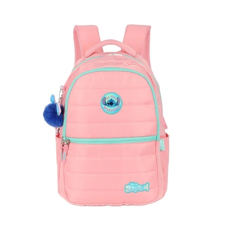 Mochila de Costas Salmão Stitch em Nylon Matelassê