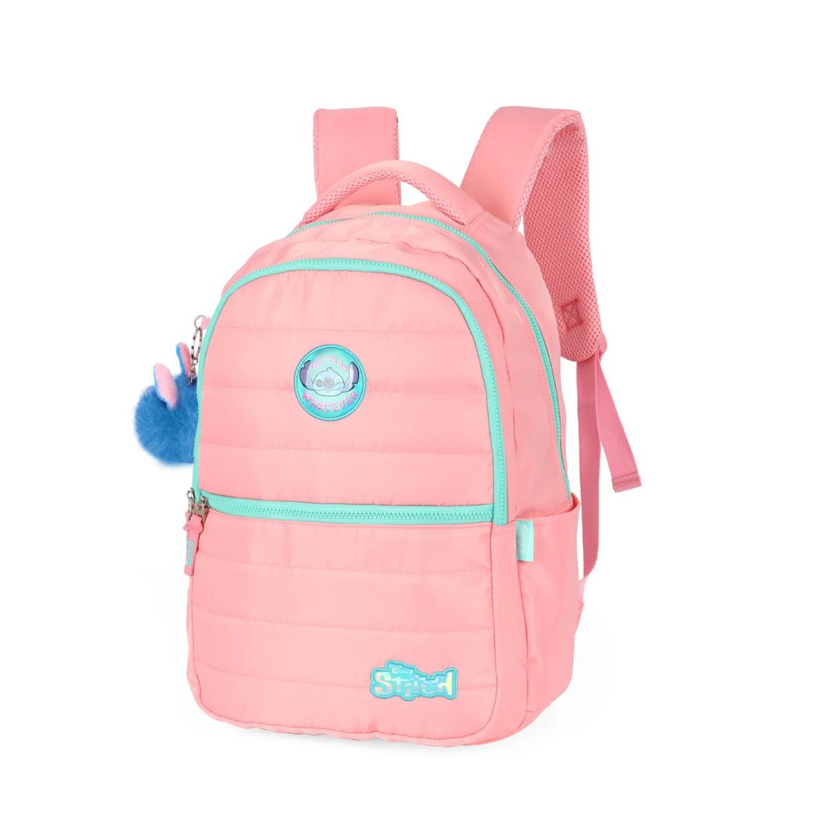 Mochila de Costas Salmão Stitch em Nylon Matelassê