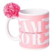 CANECA CILINDRICA 330ML COM POMPOM - LOVE CANECAS COR DE ROSA