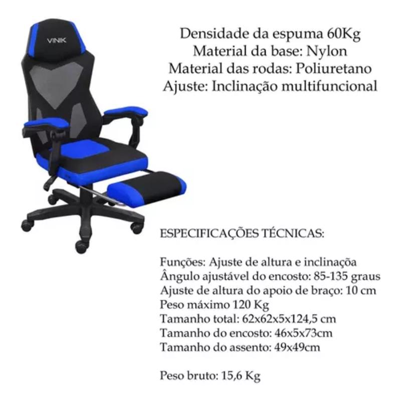 CADEIRA GAMER ROCKET PRETA E AZUL - CGR10PT