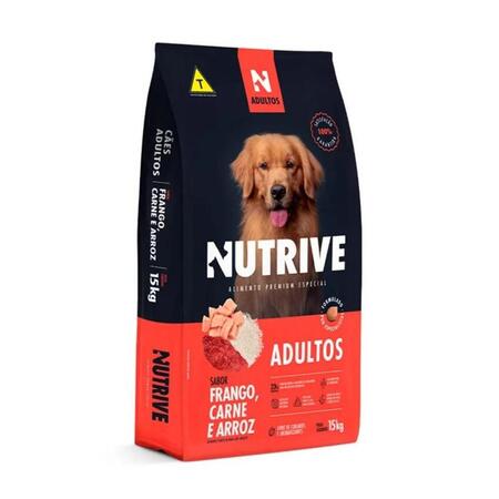 Ração Solito Nutrive Cães Adultos Sabor Frango, Carne e Arroz, 15 Kg