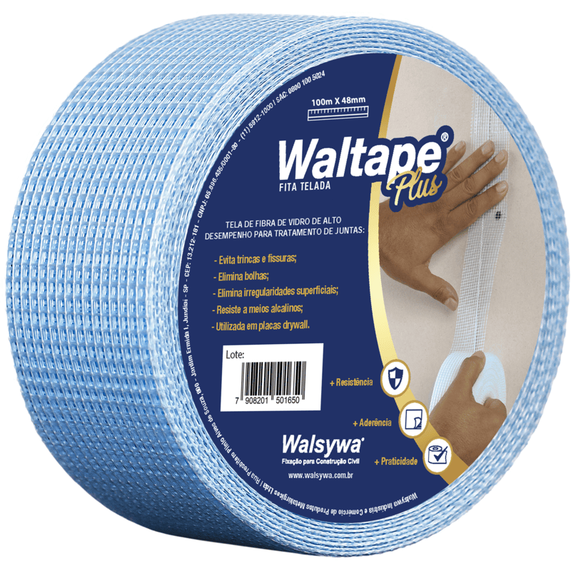FITA TELADA WALTAPE 48 X 100 PARA TRATAMENTO DE JUNTAS – 24 UNIDADES