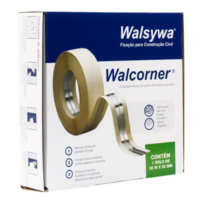 FITA WALCORNER 50 X 30 PARA REFORÇO DE CANTOS DRYWALL - CAIXA COM 10 UNIDADES
