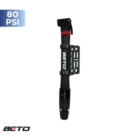 BOMBA DE AR MANUAL MINI NYLON P/ BICO SCHRADER/PRESTA (80PSI)  S/ MANOMETRO- CMP-004 - PRETO - BETO *EMBALAGEM FECHADA 100UN*