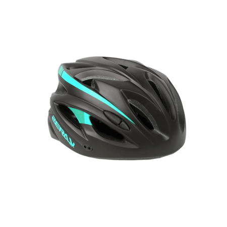 CAPACETE MTB M INMOLD C/ VISOR C/ LED TOUR PRETO/TQ FOSCO