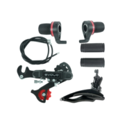 KIT CAMBIO MTB 18/21V ALAVANCA GRIP SHIFT + CAMBIO DIANT + CAMBIO TRAS NAO INDEX - PRETO/VERMELHO - EVOLO *EMBALAGEM FECHADA 25UN*