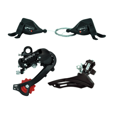 KIT CAMBIO MTB 2X7V ALAVANCA THUMB SHIFT + CAMBIO DIANT. PUXA POR CIMA + CAMBIO TRAS INDEX S50 - PRETO - EVOLO *EMBALAGEM FECHADA 25UN*