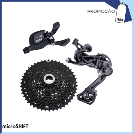 KIT CAMBIO MTB 1X11 XCD ALAVANCA PLUS + CAMBIO TRAS CAGE MEDIO CAPACIDADE MAXIMA 41T + CASSETE ACO C/ ALMA ALUM 11-46D PRETO - MICROSHIFT