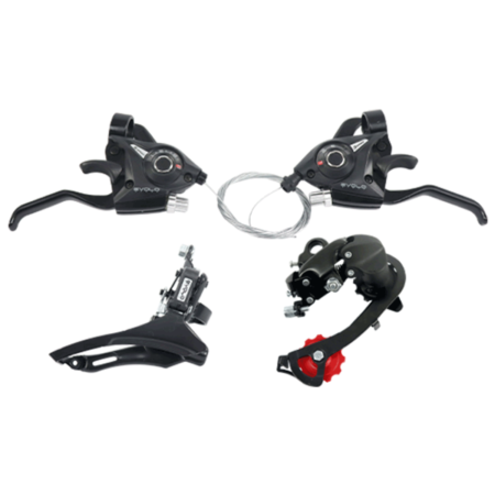 KIT CAMBIO MTB 24V ALAVANCA RAPID FIRE + CAMBIO DIANT DOWN PULL + CAMBIO TRAS INDEX - PRETO - EVOLO