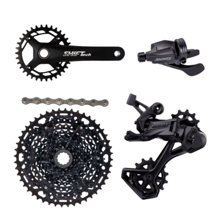 KIT CAMBIO MTB 1X10 ADVENT X LO SPEC ALAVANCA + CAMBIO TRAS CAGE MEDIO + CASSETE 11-48D + PEDIVELA INTEGRADO 34D C/ BRACO 175MM C/ MOV CENTRAL + CORRENTE - MICROSHIFT