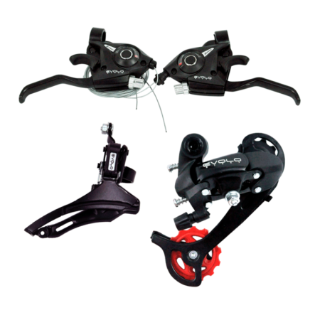 KIT CAMBIO MTB 3X8V ALAVANCA RAPID FIRE + CAMBIO DIANT DOWN PULL C/ ABRACADEIRA 31.8MM 42T + CAMBIO TRAS INDEX S50 - PRETO - EVOLO *EMBALAGEM FECHADA 25UN*