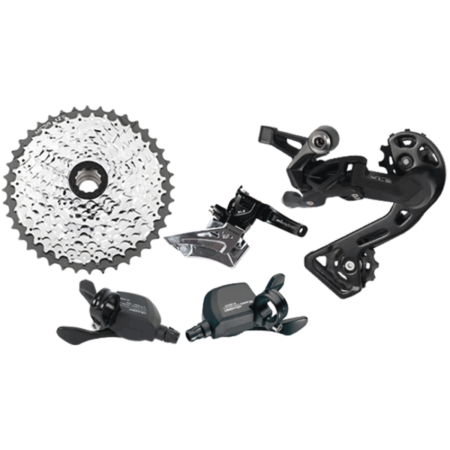 KIT CAMBIO MTB 2X11 XLE ALAVANCA PLUS + CAMBIO DIANT + CAMBIO TRAS CAGE MEDIO CAPACIDADE MAXIMO 41T + CASSETE ACO 11-42D CROMADO - MICROSHIFT