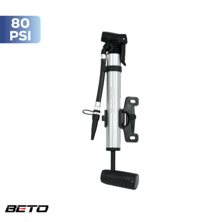 BOMBA DE AR MANUAL MINI NYLON/ALUM P/ BICO PRESTA  (80PSI) C/ EXTENSOR E BICO P/ BOLA S/ MANOMETRO-CMH-001A - PRETO - BETO *EMBALAGEM FECHADA 50UN*