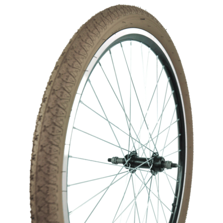 RODA MONTADA PAR ARO AERO PRETO 26X1.1/2 36F C/ CUBO AÇO ESFERADO C/ PORCA P/ FREIO V-BRAKE C/ PNEU MARROM E CAMARA - EVOLO