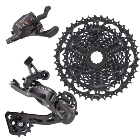 KIT CAMBIO MTB 1X8V ACOLYTE ALAVANCA + CAMBIO TRAS + CASSETE ACO 12-42D - MICROSHIFT