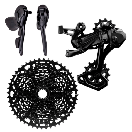 KIT CAMBIO GRAVEL 1X10V ALAVANCA + CAMBIO TRAS CAGE LONGO CAPACIDADE MAXIMA 41T + CASSETE ACO 11-48D PRETO - MICROSHIFT