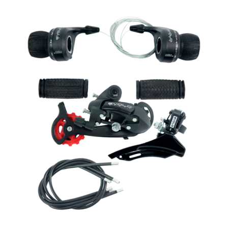 KIT CAMBIO MTB 24V ALAVANCA GRIP SHIFT + CAMBIO DIANT.PUXA POR CIMA + CAMBIO TRAS INDEX - EVOLO  *EMBALAGEM FECHADA 25JG*